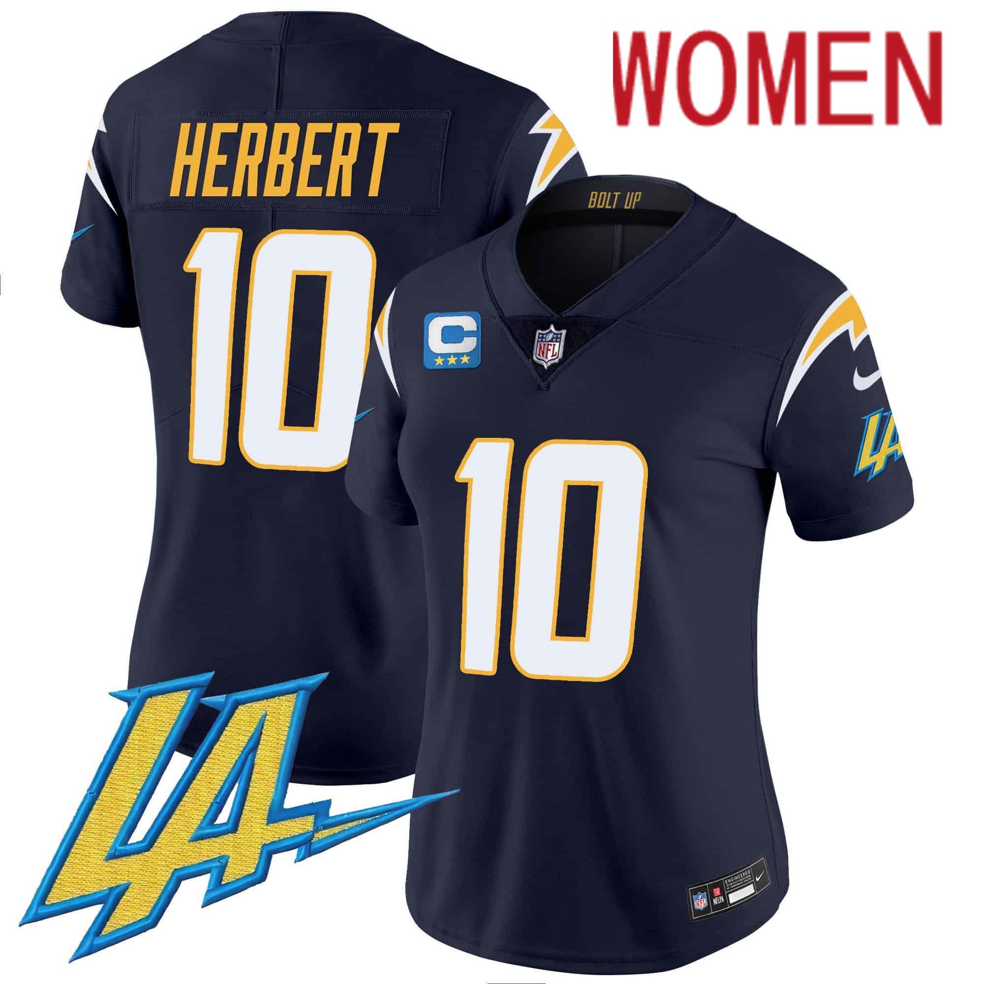 Women Los Angeles Chargers 10 Herbert Drak Blue 2024 Nike Vapor Limited NFL Jersey